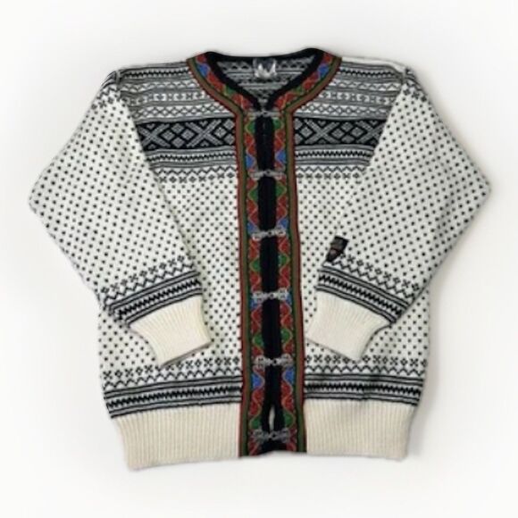 Vintage Dale of Norway Wool Cardigan Sweater Nordic Ski Knit Silver Clasps L - Picture 1 of 8